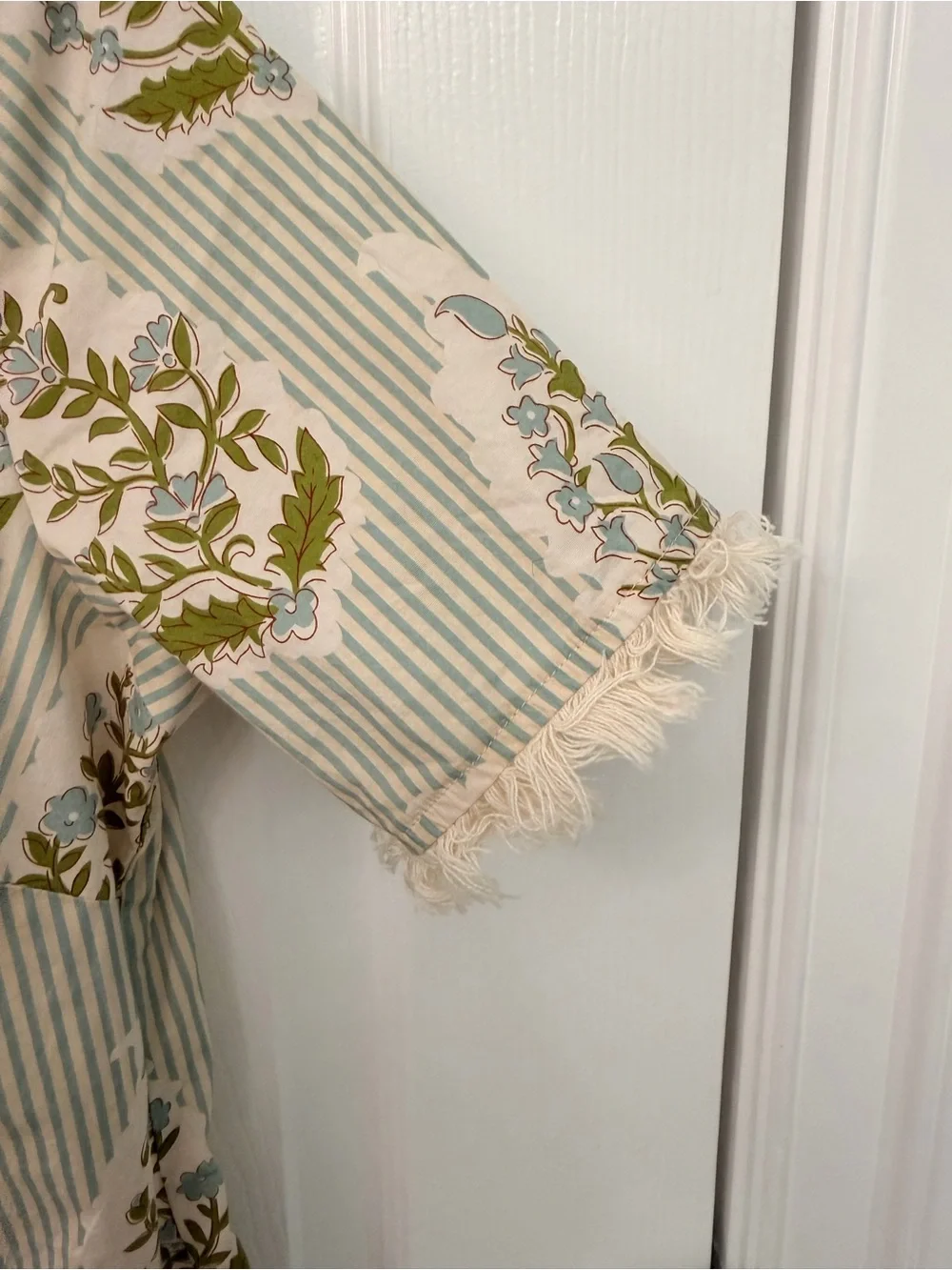 Spartina 449 Cream and Olive Green Floral Button-Front Shirt Dress